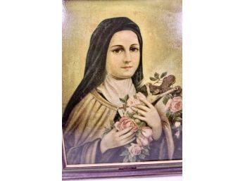 ST. TERESA LITTLE FLOWER OF JESUS VINTAGE Painting - WOOD FRAMED!! - Item#197 LV