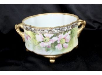 ANTIQUE NIPPON FERNER FOOTED BOWL - HAND PAINTED - FLOWERS - GOLD ACCENT - 1900'S!! Item#72 LV