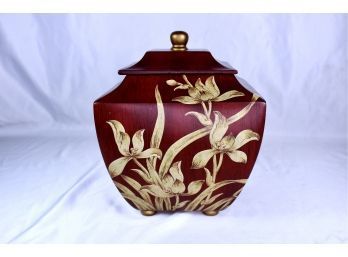 RED & GOLD WOOD URN! Item#163 RM1