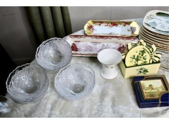 MIXED DECORATIVE HOME GOODS LOT - Trays, Coasters, Dessert Bowls, China Plates & MORE!! Item#262 KITC