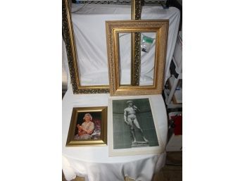 (2) ART FRAMES - POSTER OF DAVID - SMALL PRINTED PICTURE OF SEWING WOMAN - ITEM#167 LR