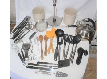 ASSORTED KITCHEN TOOLS - CERAMIC CONTAINERS - TEA KETTLE - ALL YOU NEED TO COOK AND MORE - ITEM#124 LR