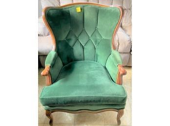 GREEN VELVET WING BACK CHAIR - BEAUTIFUL CONDITION - ITEM#161 LR