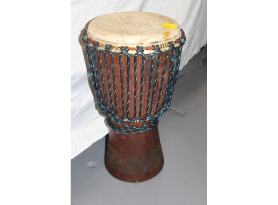 HAND MADE DJEMBE DRUM WITH BLACK/BLUE ROPE TUNING - ITEM#1