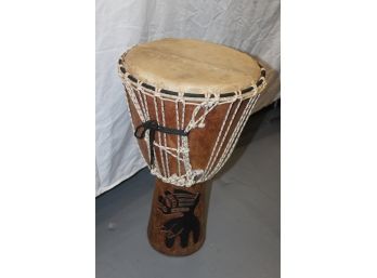 HAND MADE DJEMBE DRUM WITH WHITE ROPE TUNING - MADE IN AFRICA - DECORACTIVE HAND CARVINGS - ITEM#5