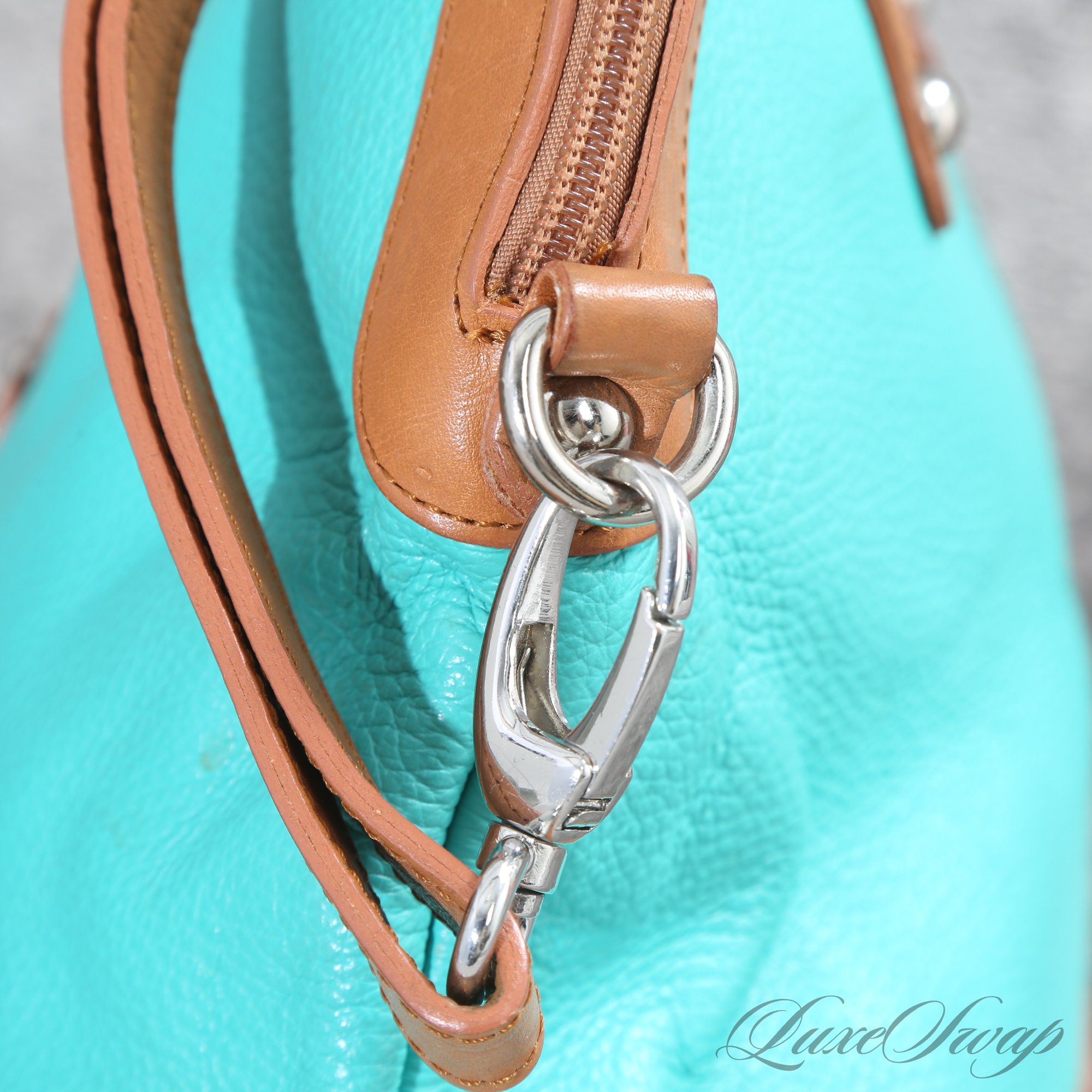 11 SUMMER PERFECT VALENTINA MADE IN ITALY TIFFANY BLUE AND SADDLE TAN