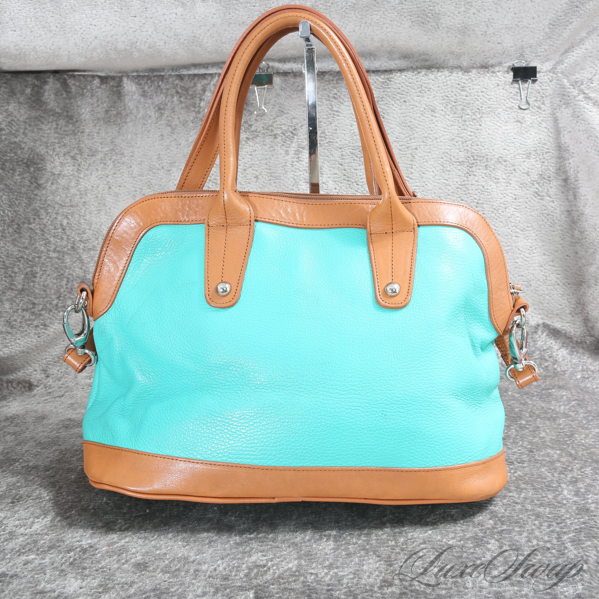 11 SUMMER PERFECT VALENTINA MADE IN ITALY TIFFANY BLUE AND SADDLE TAN