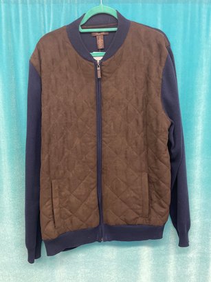 TASSO ELBA NAVY AND BROWN  QUILT ZIP CARDIGAN  SIZE L Mens Loro Piana Style