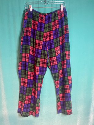 ANONYMOUS SILK RED GREEN PURPLE PLAID PANTS NO SIZE FITS L/XL