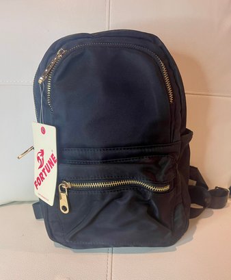 NEW WITH TAGS FORTUNE SOLID BLACK NYLON MEDIUM SIZE BACKPACK