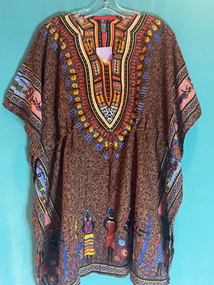 NEW WITH TAGS UNITI INTERNATIONAL BROWN COTTON BLEND CLASSIC DASHIKI ONE SIZE