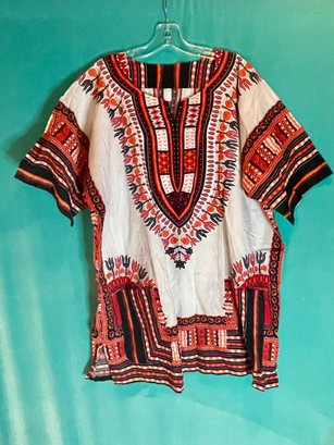 NEW WITHOUT TAGS  BROWN COTTON  RED WHITE COTTON CLASSIC DASHIKI ONE SIZE
