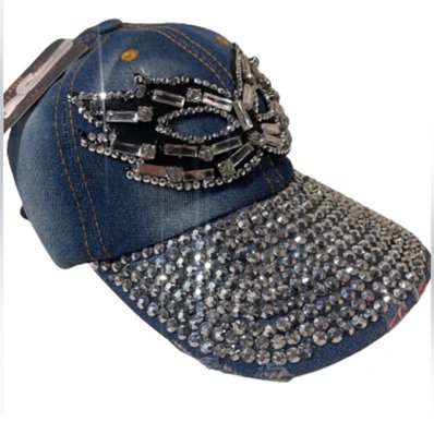 NEW WITH TAGS COTTON DENIM MASQUERADE RHINESTONE MASK DETAIL CAP HAT