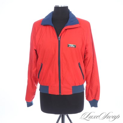 ALL THE RIGHT VIBES! VINTAGE 1990S LL BEAN MADE IN USA CHERRY RED AND BLUE FLEECE LINED ZIP JACKET WOMENS M