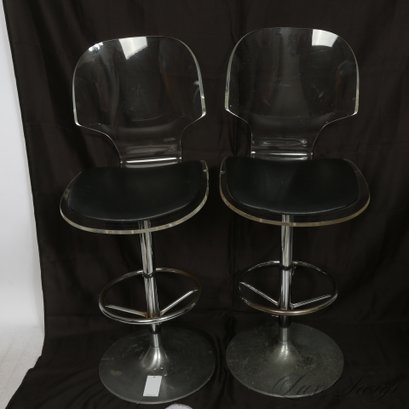 AN INCREDIBLE PAIR OF MCM MID CENTURY MODERN LUCITE AND METAL SWIVEL BASE CHAIRS EXCELLENT CONDITION