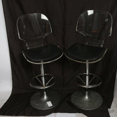 AN INCREDIBLE PAIR OF MCM MID CENTURY MODERN LUCITE AND METAL SWIVEL BASE CHAIRS EXCELLENT CONDITION