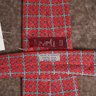 #4 AUTHENTIC HERMES PARIS MADE IN FRANCE CHERRY RED FOULARD SILK TIE WITH BLUE GEOMETRIC MOTIF