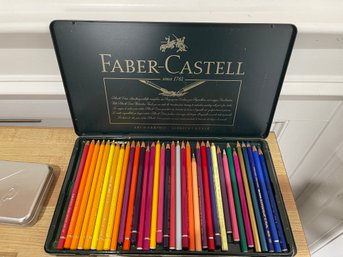 LARGE LOT OF ART SUPPLIES FEATURING FABER CASTELL AND CARAN D'ACHE WITH COLLECTIBLE MICKEY MOUSE PEN CASE