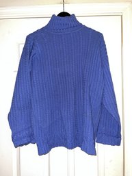 HEAVY WOMENS ANDREA JOVINE ROYAL BLUE PURE WOOL CABLE KNIT TURTLENECK SWEATER SIZE L