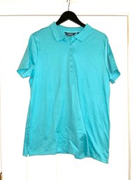 THIS COLOR IS SUPER IN!! WOMENS LANDS END PURE COTTON TIFFANY BLUE POLO SHIRT SIZE XL