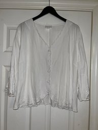 SLEEP IN LUXE!! WOMENS SOFT SURROUNDINGS PURE RAYON FLORAL LACE ACCENTED WHITE NIGHT TOP SIZE XL