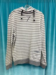 THIRD AND ARMY COTTON GREY AND WHITE STRIPE LONG SLEEVE HOODED PULLOVER SIZE S