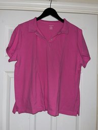 PINK IS THE NEW BLACK!! WOMENS LANDS END COTTON-BLEND HOT PINK POLO SHIRT SIZE XL