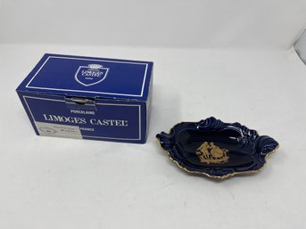 DEADSTOCK BRAND NEW IN BOX VINTAGE LIMOGES CASTEL MADE IN FRANCE PORCELAIN ROYAL BLUE TRIANON DISH