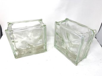 LOT OF 2 PRE 1958 MINT CONDITION ART DECO LOT OF 2 PRESSED GLASS GREEN TINTED CRINKLED LARGE PLANTERS