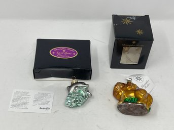 LOT OF 2 MINT CONDITION CHIC CHRISTOPHER RADKO PETITE LIONS & DOLPHIN DUO GEM CHRISTMAS ORNAMENTS