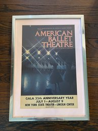 VINTAGE COLLECTIBLE 1975 AMERICAN BALLET THEATRE POSTER FRAMED IN LARGE METALLIC FRAME