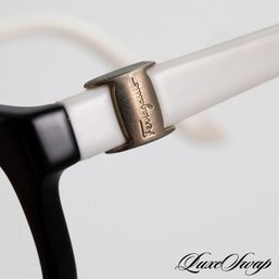 AUDREY HEPBURN STYLE! SALVATORE FERRAGAMO ITALY WHITE BLACK LOGO ARM GLASSES