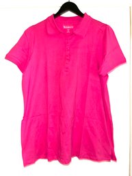 PINK IS THE NEW BLACK!! WOMENS ROAMAN'S HOT PINK COTTON POLO SHIRT SIZE L 18/20