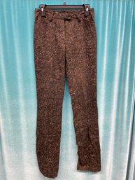 5351 Pour Les Femmes   Dark Green And Brown Pheasant  Feather Print Pants Size M