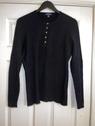 INSANE WOMENS LANDS END MADE IN USA(!!) PURE CASHMERE GOLD-BUTTON BLACK KNIT SWEATER SIZE XL