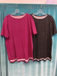 Lot X 2  Women Within Magenta Pink And Black Printed Short Sleeve Crewneck T Shirts Size M (14/16)