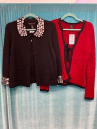 Lot X 2 I.N.C. Black Jeweled And Red With Black Cardigan Size(M