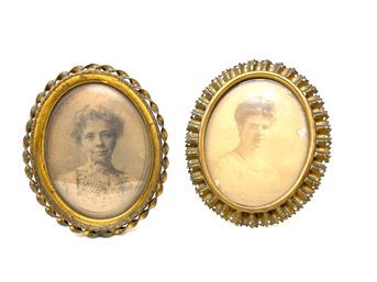 LOT OF 2 VERY OLD EARLY 1900S OR EARLIER SMALL BRASS OVAL FRAMES WITH PORTRAITS