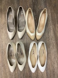 Lot X 4 Pairs Of Vintage Cream Beige  Heel Shoes  Size 7 , 7.5