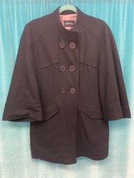BRANDON THOMAS SOLID BLACK DOUBLE BREASTED PEACOAT SIZE S/M