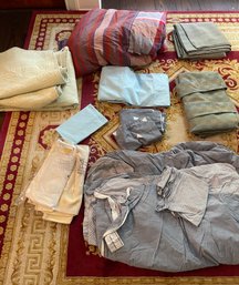 MASSIVE LOT OF QUALITY SHEETS, COMFORTER, TABLE LINENS & MORE