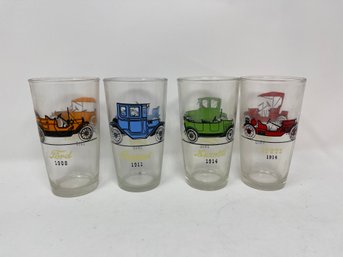 LOT OF 4 PRE 1958 EXTREMELY RARE & COLLECTIBLE CAR THEMED & DATED HIGH BALL DRINKING GLASSES