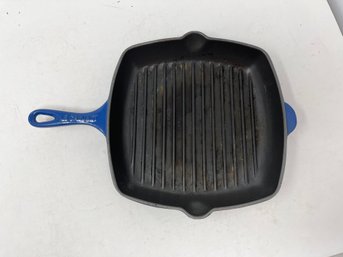 HIGH QUALITY AUTHENTIC AND HEAVYWEIGHT LE CREUSET MADE IN FRANCE BLUE CAST IRON GRILL SKILLET