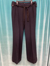 Ann Taylor Loft  Loft Navy Wool Blend Pants With Black Gross Grain Belt  Size 4