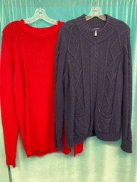 Lot X 2 Land End Old Navy Red Blue Mens Sweaters Size XL