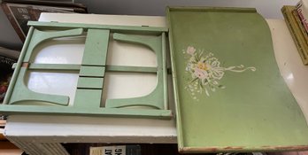 COTTAGECORE BREAKFAST IN BED!! AWESOME VINTAGE 1960S ROBINHOOD WARE GREEN FLORAL PAINTED DETACHABLE TRAY