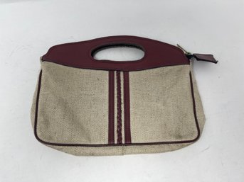 KEEP YOUR THINGS CLOSE!! VINTAGE WOMENS CANVAS & BRAIDED LEATHER CLUTCH BAG