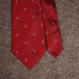 #2 AUTHENTIC FENDI MADE IN ITALY WOVEN MICROTWILL CHERRY RED TIE WITH DASHES AND FF MONOGRAM