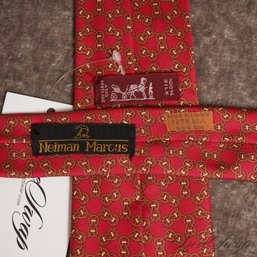 #3 AUTHENTIC HERMES PARIS MADE IN FRANCE MAGENTA FOULARD SILK TIE WITH GOLD KNOT MOTIF