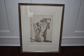AN ORIGINAL WORK ON CANVAS, 'LIEBELIN' (?) SIGNED BY THE ARTIST, MATTED AND FRAMED